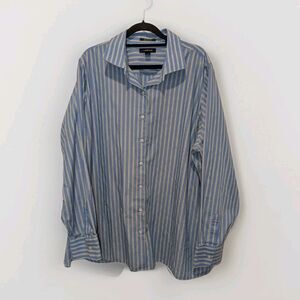 Lands’ End Plus Size 24 Blue Stripe Button Down | Preppy Coastal Wrinkle Free